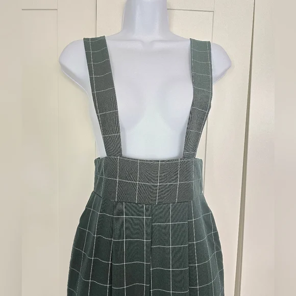 NWOT Rare Unique Vintage Windowpane Emerald Rochelle Plaid Suspender Pants - Picture 2 of 10